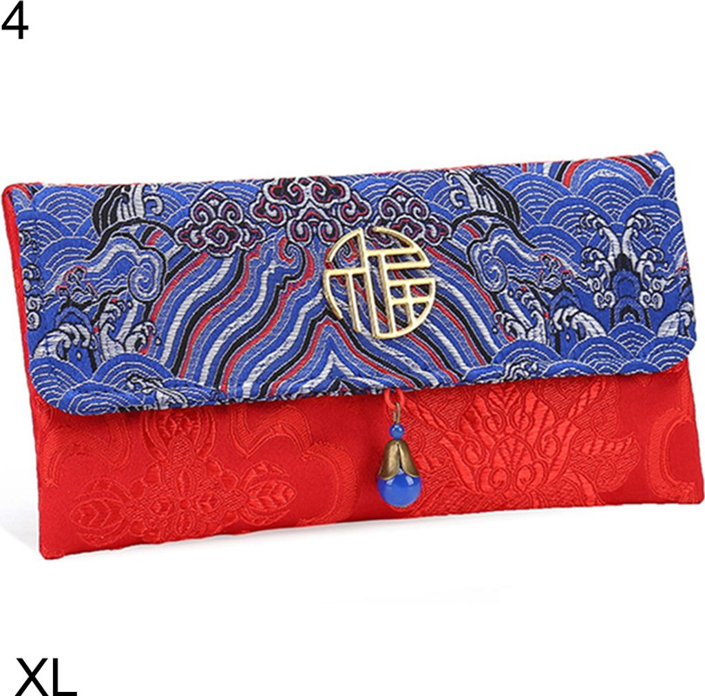 Chinesischer Stil Lucky Money Bag Tuch floralrot rotes Umschlag Tasche Neujahrspaket-4# ,Größen:XL