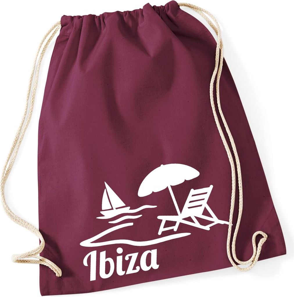 Huuraa Turnbeutel Ibiza Spanien 12 Liter Burgundy Baumwolle Rucksack Geschenkidee