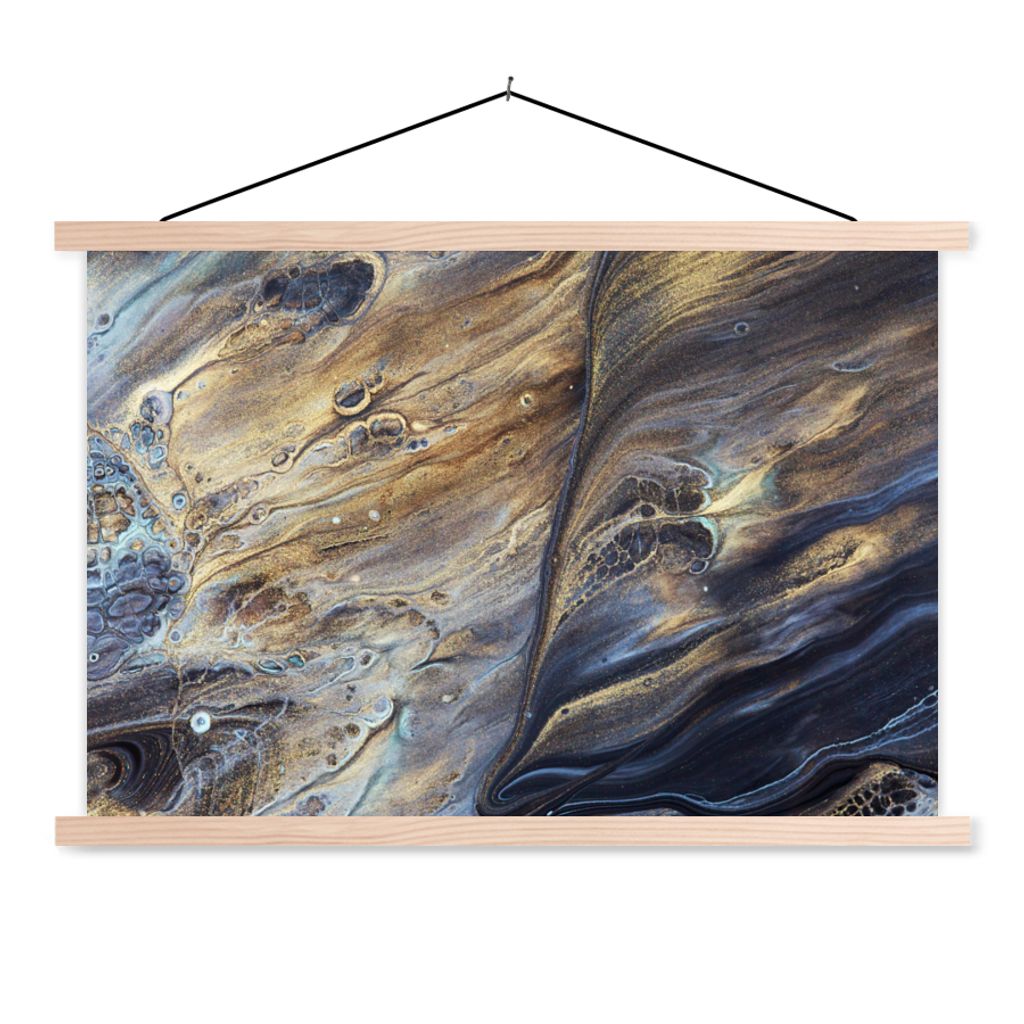 MuchoWow Textilposter Marmor - Gold - Aquarell - Textur - Marmoroptik 60x40 cm mit holzfarbenen Rahmen - Bilder