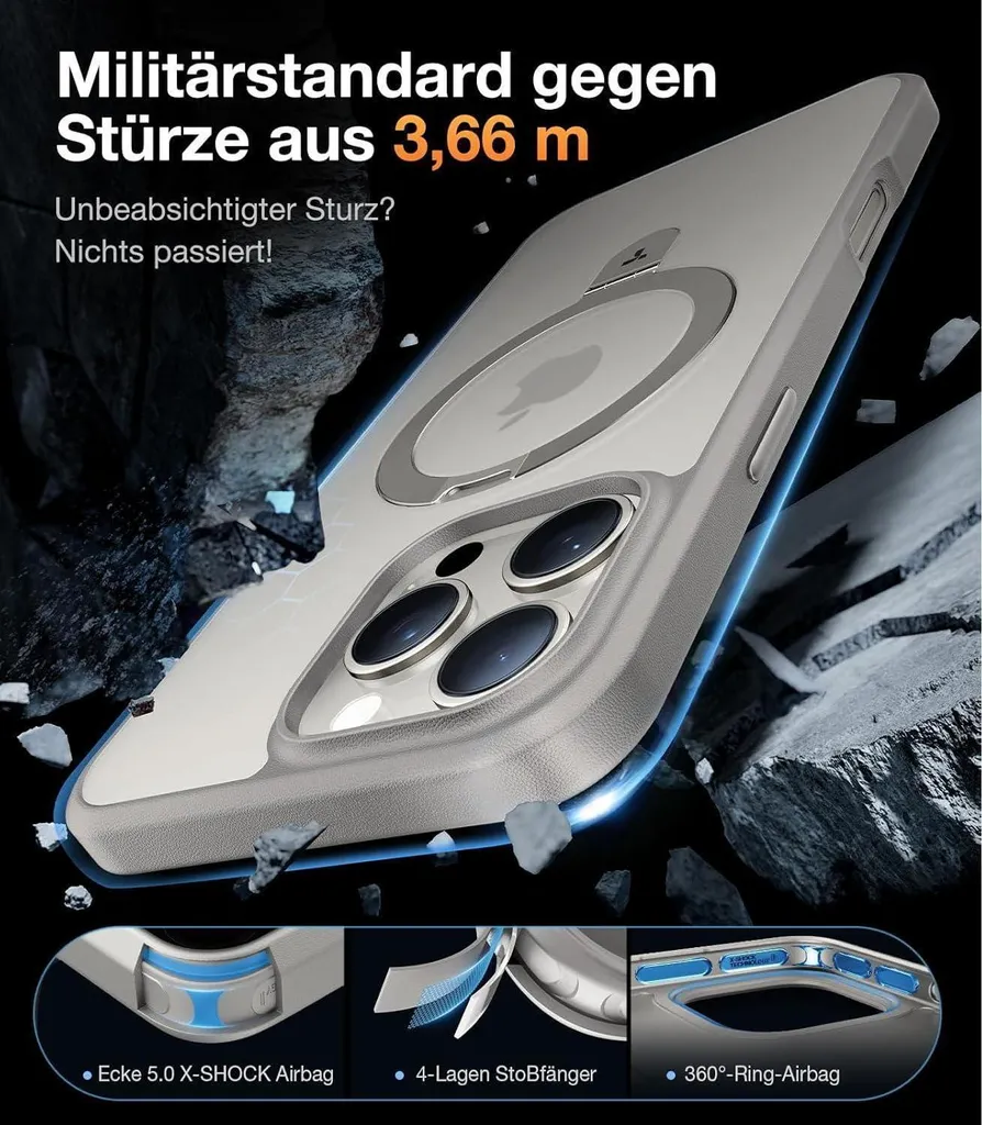 Coque iPhone 16 Pro Max Robuste : Finies les Chutes avec Support Gris