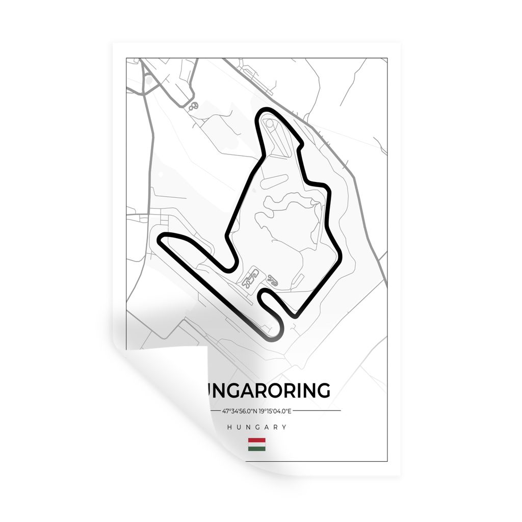 MuchoWow Wandtattoo Wandsticker Wandaufkleber F1 - Ungarn - Auto - Rennstrecke - Hungaroring - Weiß 40x60 cm Selbstklebend und Repositionierbar ...
