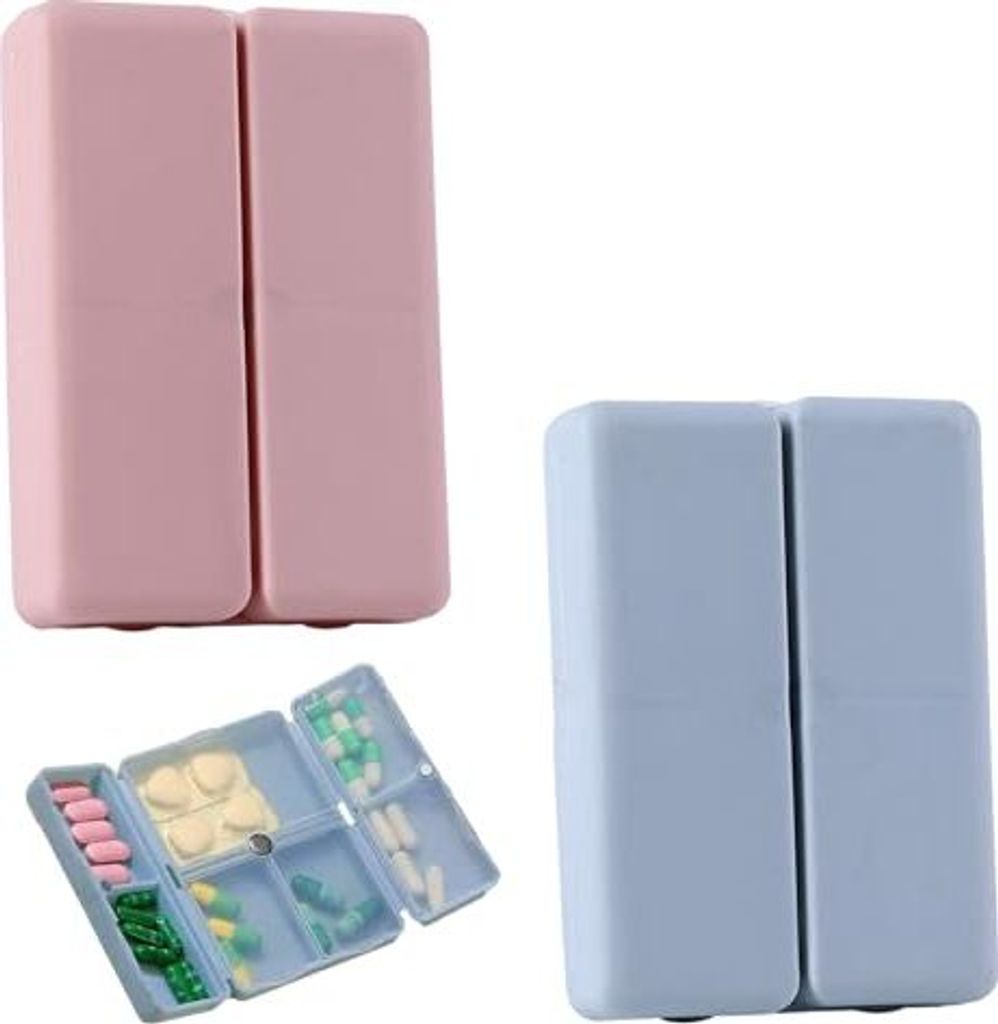 Pack 2 tragbare Pillenboxen auf Go, 7 Tage kleine Fächer, reisemagnetklappbare Tablet -Box, geeignetes tägliches Gebrauchsreisen können Vitamine...