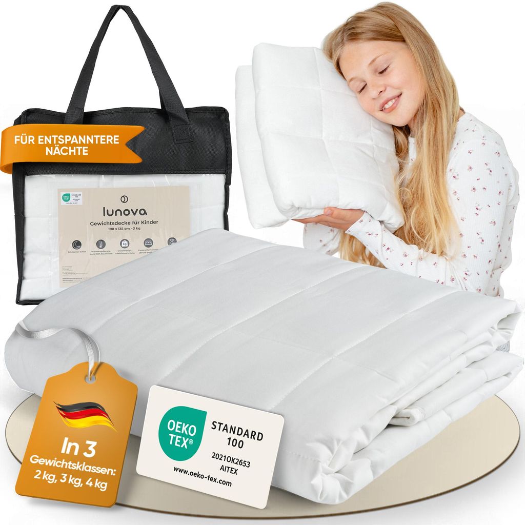 Lunova Gewichtsdecke Kinder 4 kg 135×200 cm –  Baumwolle Produktbild 