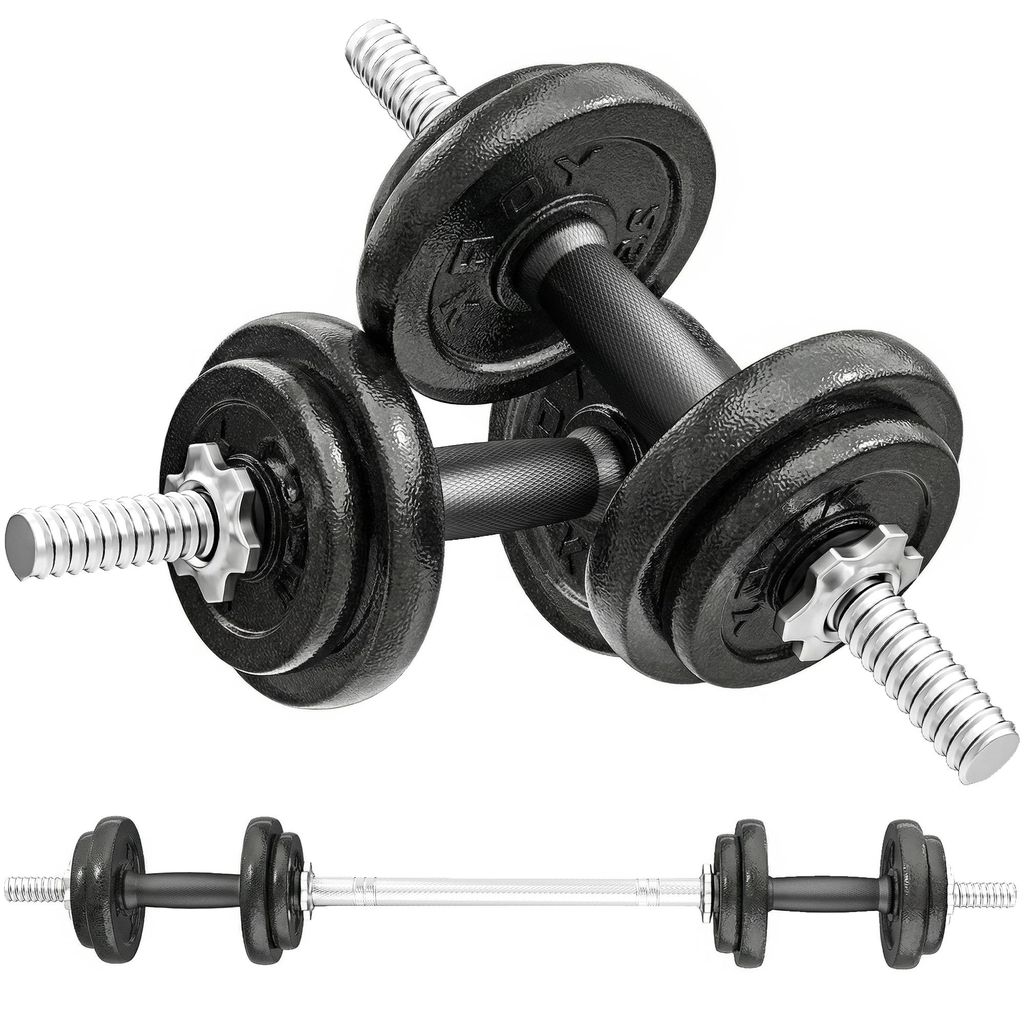 Hantelset 2-in-1 Kurzhanteln Langhanteln verstellbar bis 20 KG mit rutschfestem Griff für Krafttraining Zuhause Grau