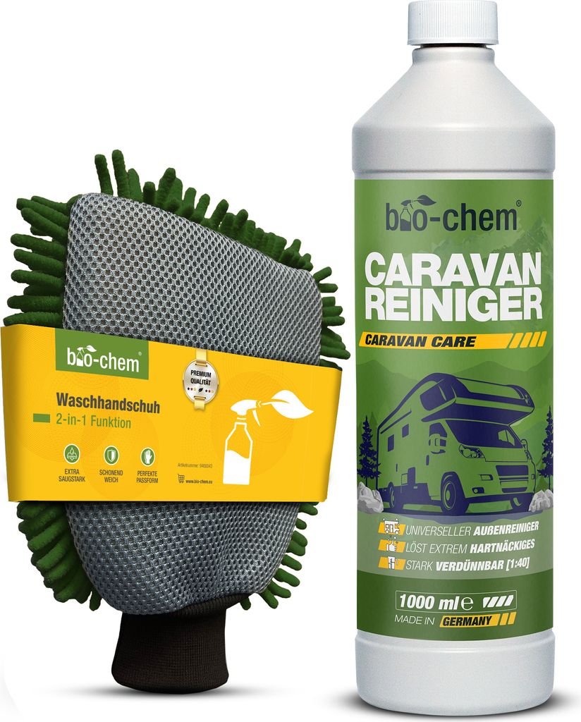 bio-chem Caravan- und Wohnmobil-Reiniger - Extra Starkes Konzentrat - 1000 ml inkl. Waschhandschuh - Reiniger für Wohnmobile, Wohnwagen, Vorzelte,...