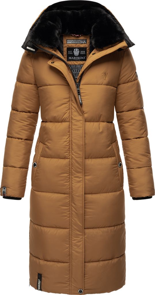 Marikoo Damen Winterjacke Parka Stepp Mantel Kunstfell gefüttert Kapuze RELIZIAA Camel Gr. 40 - L