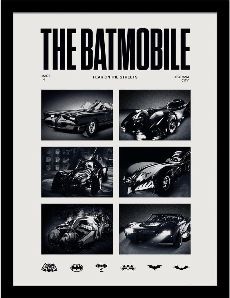 Batman - Gerahmtes Poster "1989 Batmobile" PM9774 (40 cm x 30 cm) (Schwarz/Weiß)