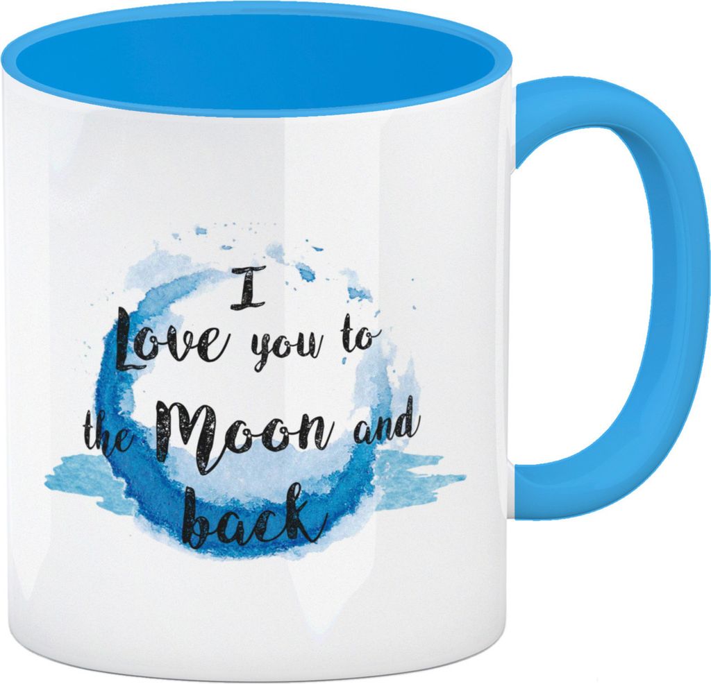I love you to the Moon and back Valentinstag Kaffeebecher Hellblau in blau