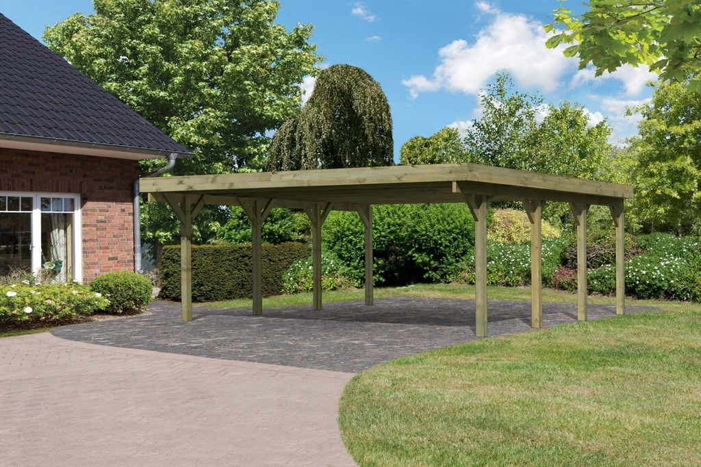 Doppelcarport Classic 2 Holz Überdachung Unterstand PVC-Dach kesseldruckimprägniert 563x586x237 cm