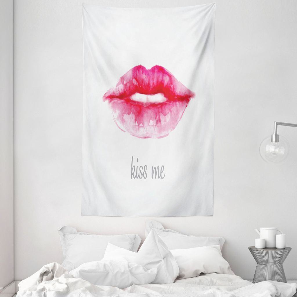 ABAKUHAUS Kuss Wandteppich und Tagesdecke, Rosa Lippenstift Kiss Me aus Weiches Mikrofaser Stoff Waschbar ohne Verblassen Digitaldruck, 140 x 230 c...