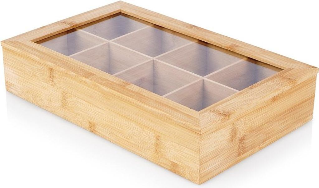 Úložný box na čaj s 8 priehradkami a vekom Obrázok produktu 