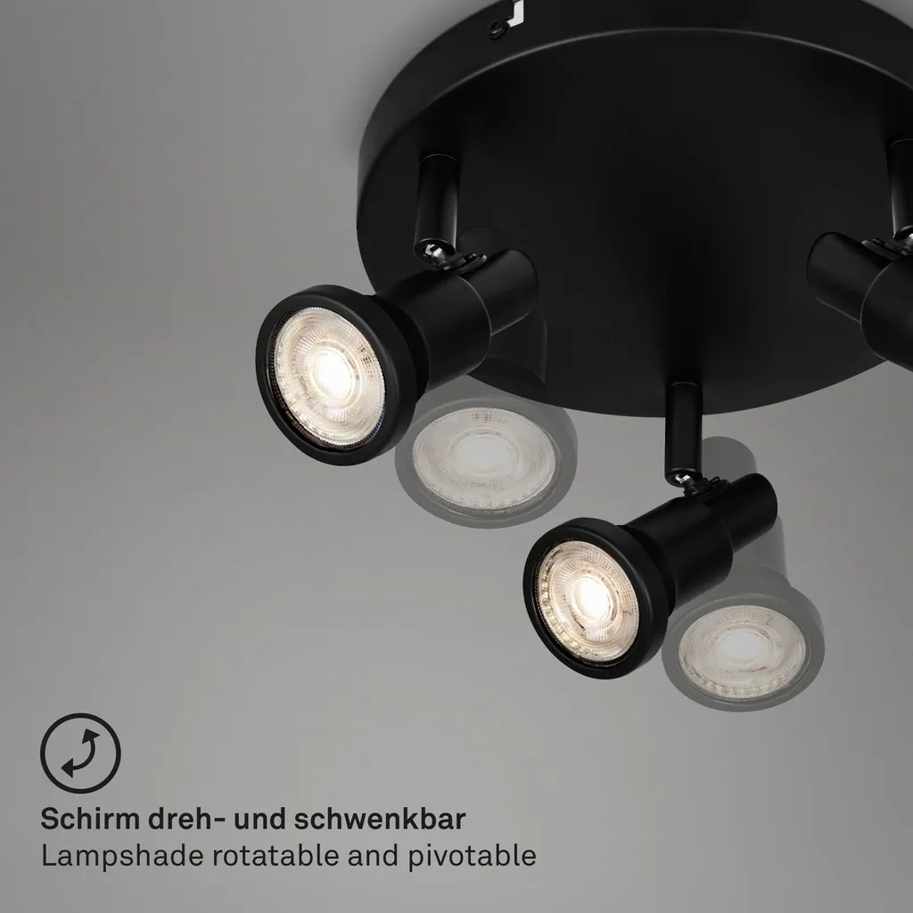 Spot de Plafond LED Salle de Bain Noir Orientable IP44 - Design Briloner