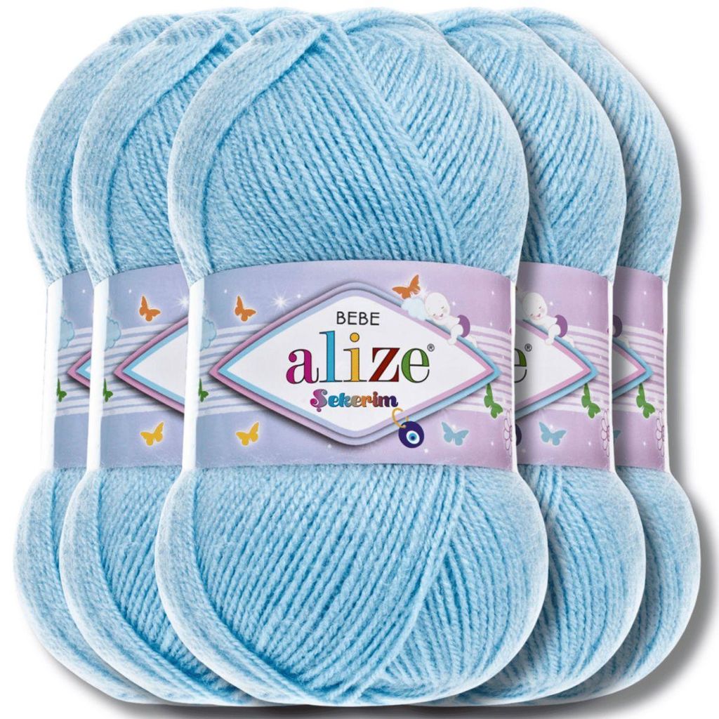 Alize 5x 100g Sekerim Bebe Wolle, Uni, Stricken, Häkeln Produktbild 