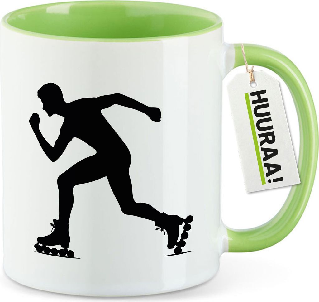 Huuraa Kaffeetasse Inline Skating Silhouette 330ml Grün Keramik Kaffeebecher Geschenkidee