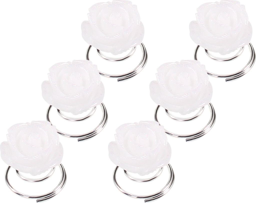 Curlies Haarspiralen Blume Blüte Rose Glitzer Haarschmuck Hochzeit Brautschmuck Weiß 6er Set