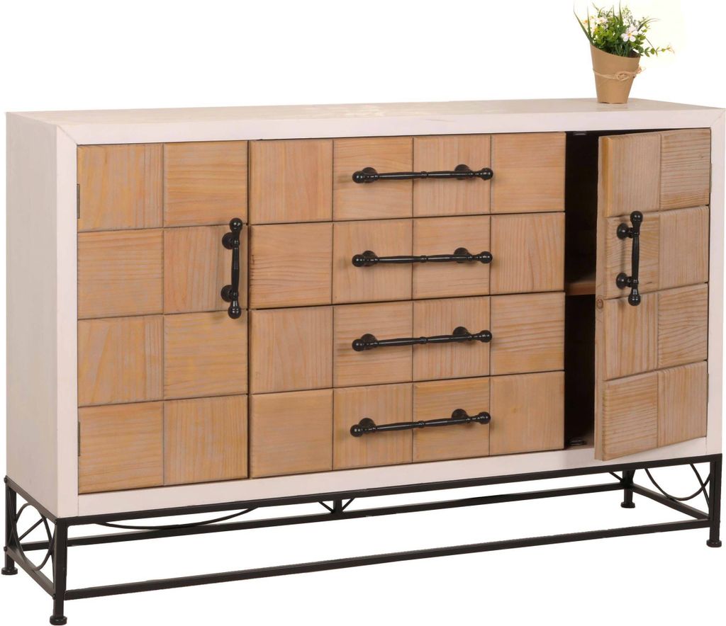 Kommode MCW-N30, Schrank Sideboard Highboard mit Türen und Schublade, Massiv-Holz MDF, 92x140x42cm