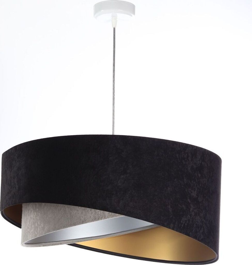 Hängelampe Stoff E27 D: 50 cm rund H: max. 102 cm in Weiß Schwarz Gold Grau Silber Modern Pendelleuchte