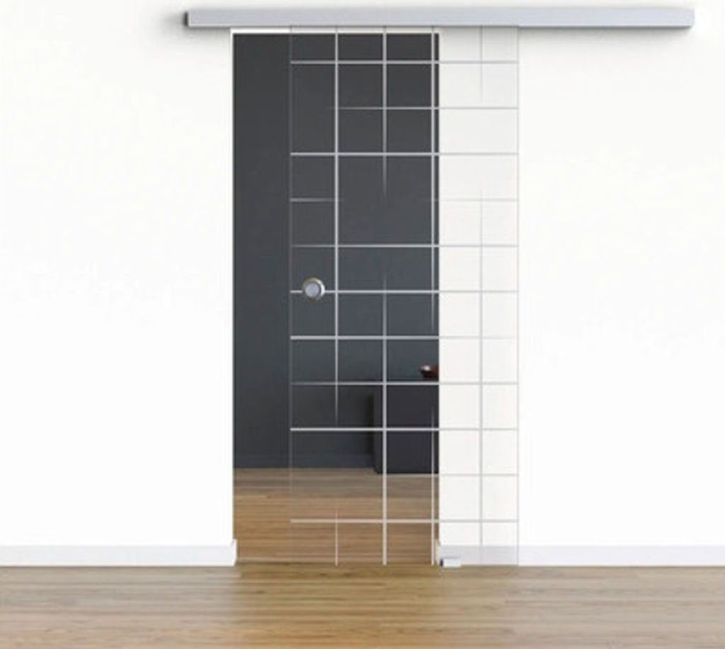 Pertura Glasschiebetür Komplettset Glera Mesh 01 1025x2050 mm Rechts inkl. Beschlag Selir Aluminium natur,Griffmuschel