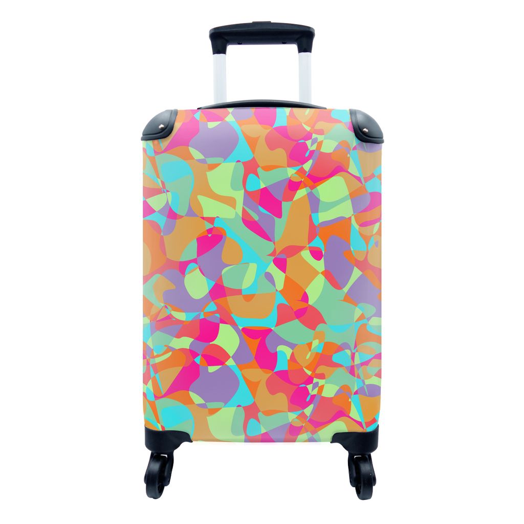 MuchoWow Koffer Handgepäck Trolley Rollkoffer Kleine Reisekoffer mit 4 Rollen - Lavalampe - Regenbogen - Muster - Hippie - Cabin Size < 55x40x23...