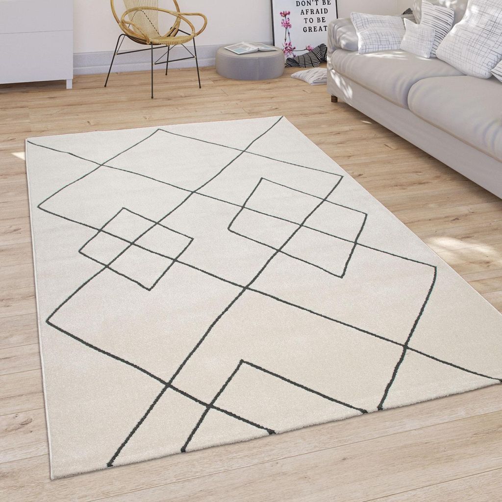 Tappeto soggiorno moderno Skandi motivo a rombi pelo corto Immagine del prodotto 