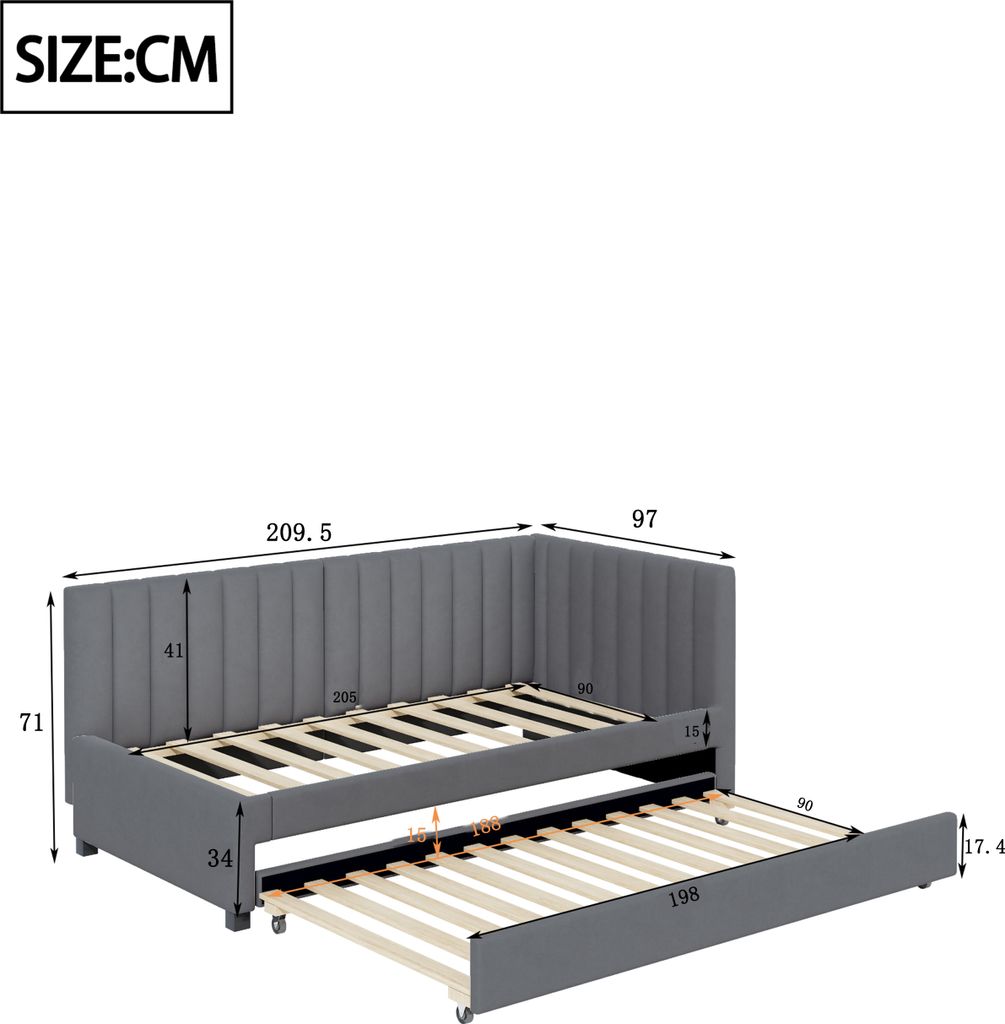 Merax Tagesbett 90x200 Cm Mit LED-Licht & Schubladen - Graues Leinen Daybed Mit USB-C