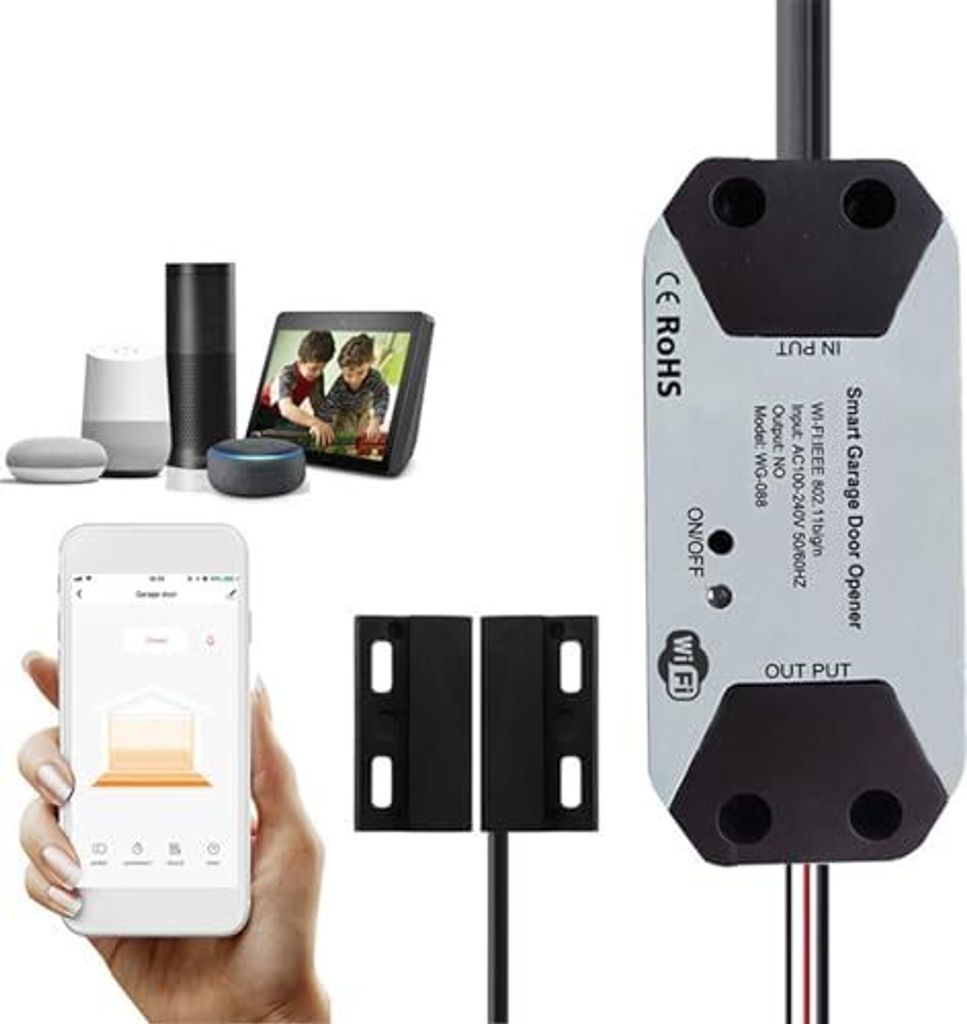 Smart Garagentoröffner, WiFi -App -Überwachung Fernbedienung, Steuerlebensdauer/Tuya -App, kompatible Alexa, Google Assistant, kein Hub erforderlich