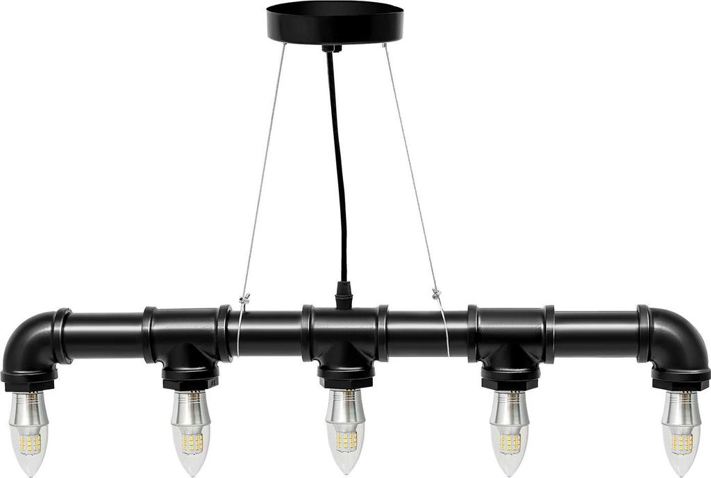 Industrielle Pendelleuchte - 5-flammiges Rohr-Design - Höhenverstellbar - E26-Fassung - 110 V - Ohne Leuchtmittel - Schwarz