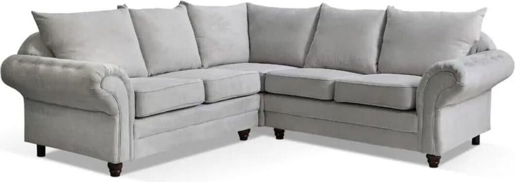 Easy4You Ecksofa Chesterfield Style 212 cm Grau 5-Sitzer-Sofa Sofas für Wohnzimmer Sofagarnituren Chesterfield 5-Sitzer Set Sofas & Couches