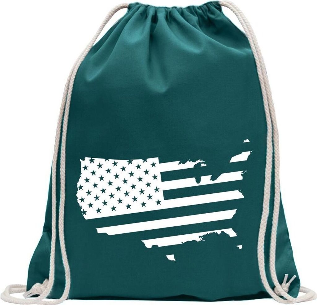 Kiwistar - Turnbeutel - petrol - Flagge der Vereinigten Staaten - Fun Rucksack Sport Beutel Gymsack Baumwolle mit Ziehgurt