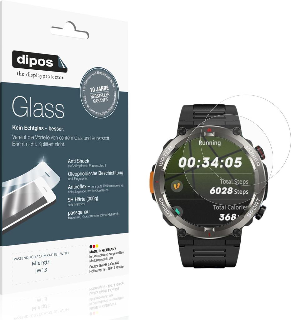 2x Schutzfolie für Miecgth IW13 matt - Anti-Shock 9H Folie dipos Glass Kunststoffglas
