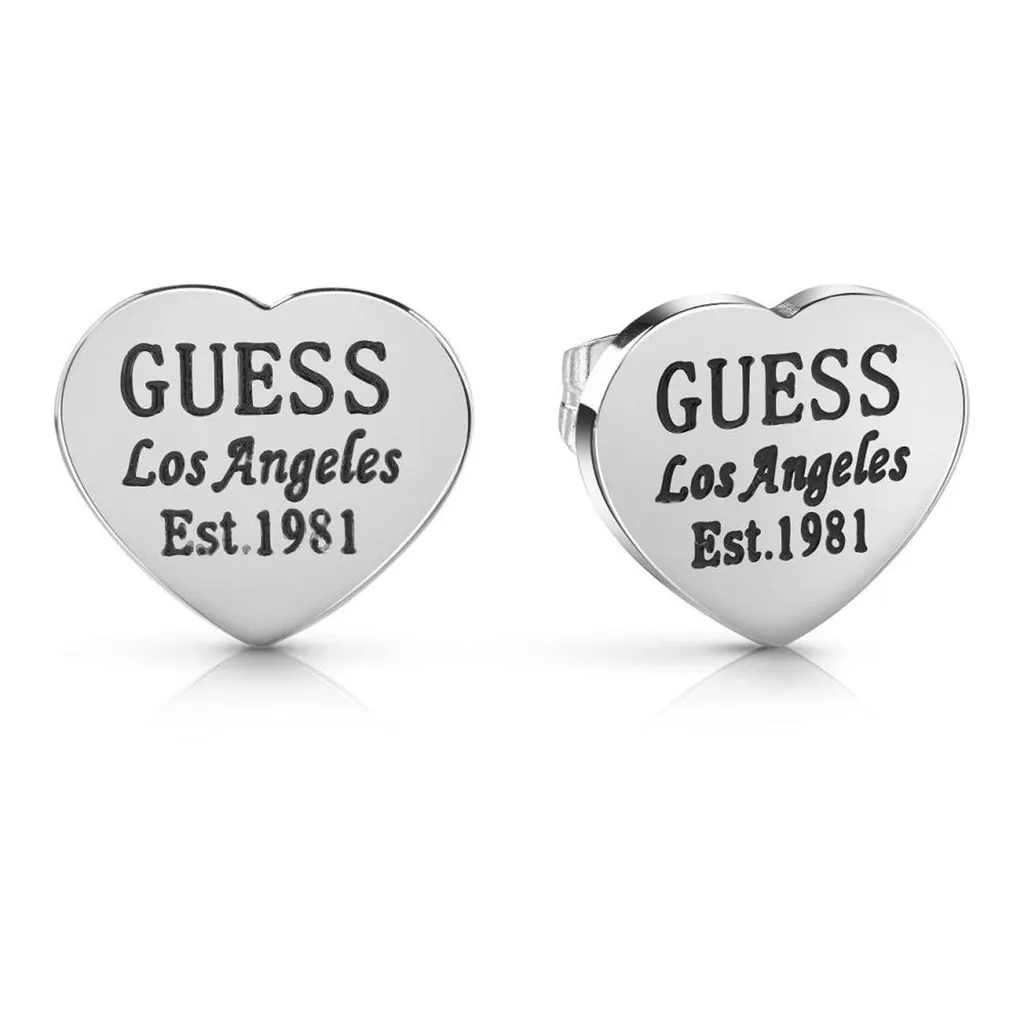 Orecchini Guess UBE28075 Donna: Gioielli a Lobo Cuore Acciaio Silver
