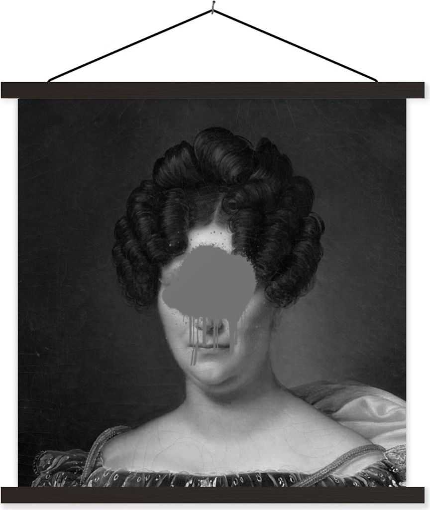 MuchoWow Textilposter Johanna Henriette Engelen - Alexandre Jean Dubois Drahonet - Schwarz und Weiß 90x90 cm mit schwarzem Rahmen - Magnetisches