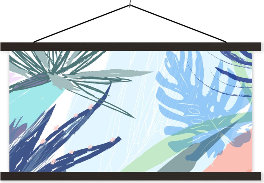 MuchoWow Textilposter Sommer - Laub - Blau 150x75 cm mit schwarzem Rahmen - Posterleiste