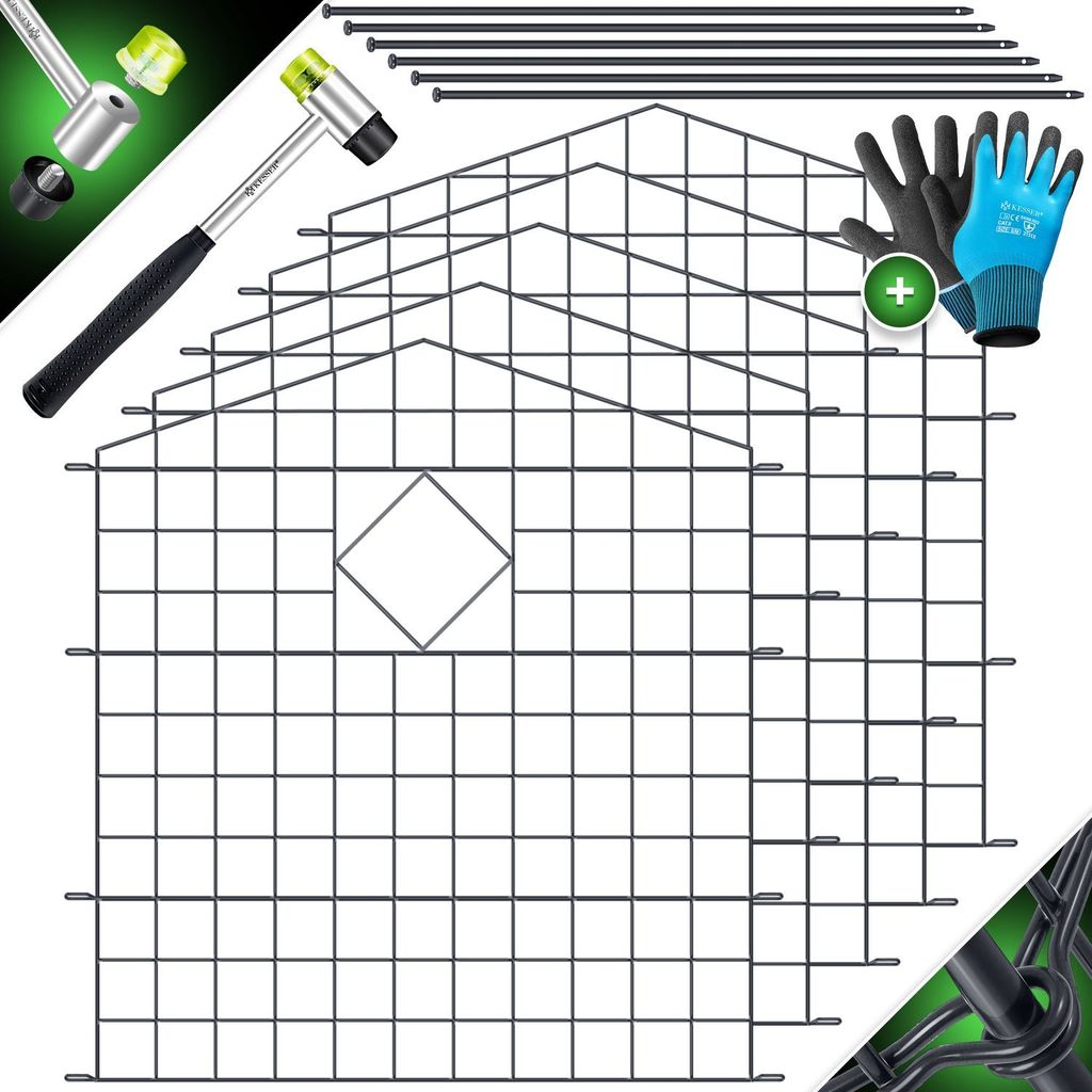 KESSER Teichzaun Gartenzaun Steckzaun Komplettset Metall Zaunelemente Inkl. Hammer + Befestigungsstäben, Zaun zum stecken für Garten, Oberbogen...