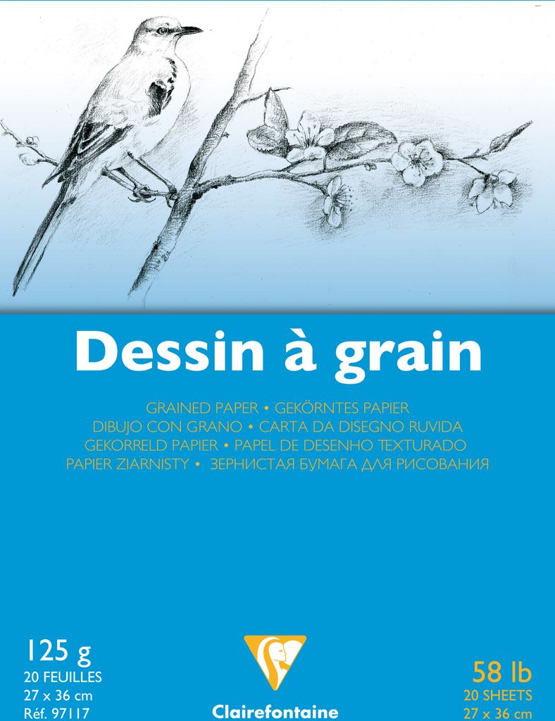 Clairefontaine 5x Gekörntes Zeichenpapier Block 20 Blatt 27x36cm weiß 97117C