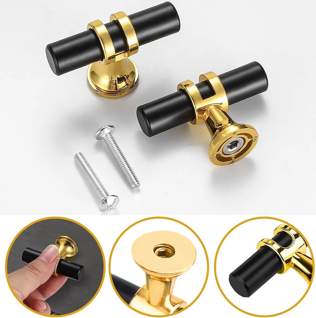 Poignée en T en Acier Inoxydable Or pour Placard de Cuisine - Lot de 10