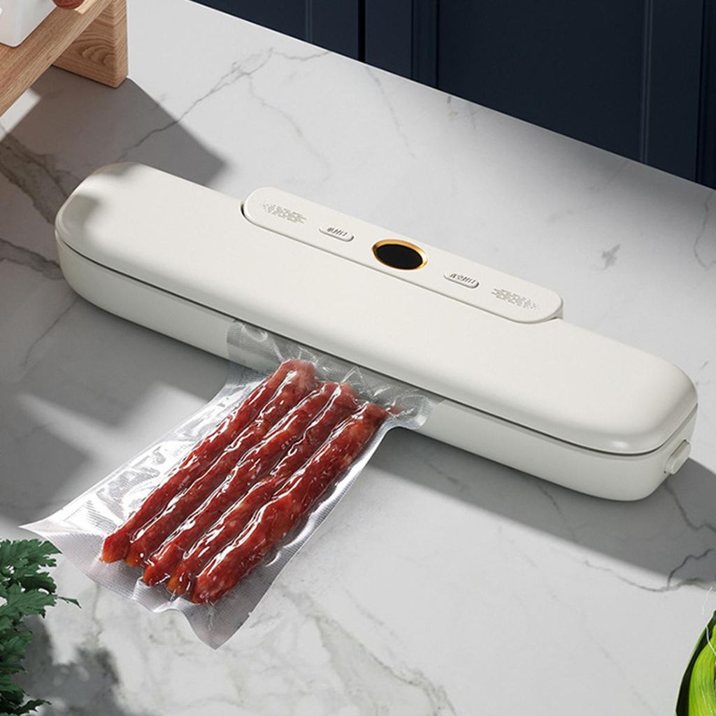 Vakuumiergerät für Lebensmittel, Nass-/Trockenkonservierung, 10 Vakuumbeutel für Lebensmittel, Fleisch, Gemüse (weiß)