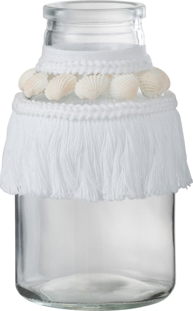 J-Line Vase Muscheln Glas Textil Weiß Large