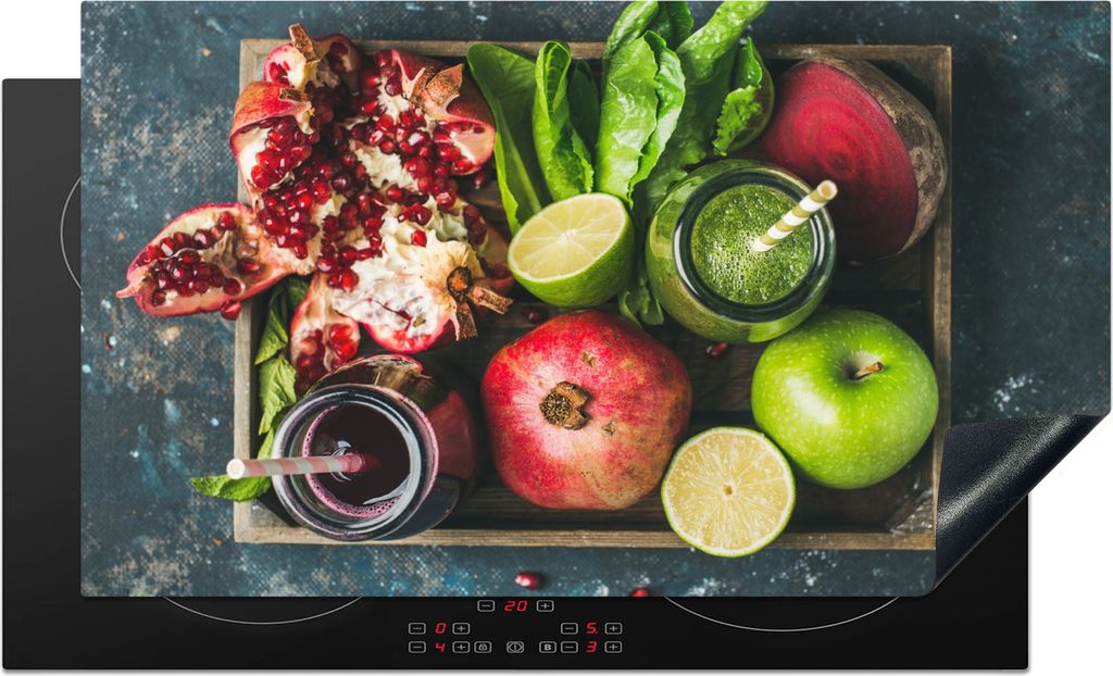 KitchenYeah Herdabdeckplatte Obstkiste - Obst - Smoothie , 91x52cm, Küche Deko, Glaskeramikkochfeld Herdabdeckung, Abdeckplatte fùr Kochfeld