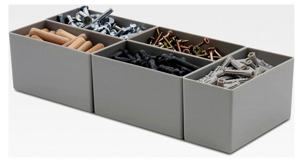 10 Stück Einsatzkästen für Schubladen, Sortierboxen, 32 Größen, 5 Farben (grau, 108x54x63 mm)