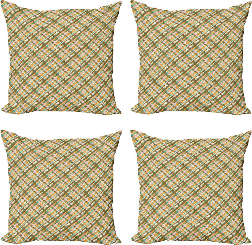 ABAKUHAUS Streifen Kissenbezug Set (4 Stück), Gekreuzte Brushstroke Linien, Moderner Doppelseitiger Digitaldruck, 50 cm x 50 cm, Mehrfarbig