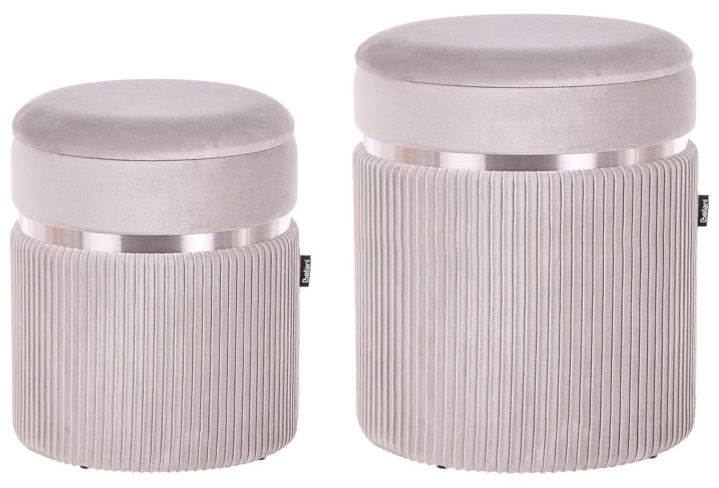 BELIANI Pouf Hellgrau 2er Set Samtstoff mit Stauraum rund Produktbild 