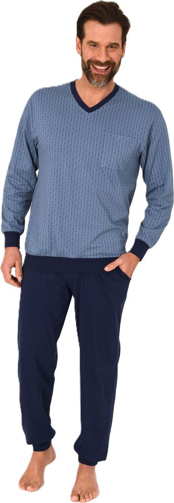 Normann Herren langarm Schlafanzug mit Bündchen - Pyjama auch in Übergrössen erhältlich ; hellblau , 54