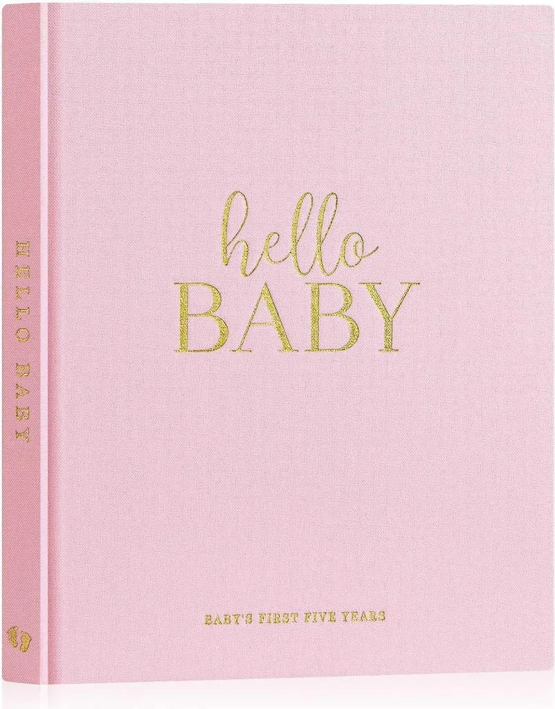 Lanpn Hello Baby Journal de Naissance en Lin Rose Couverture Rigide