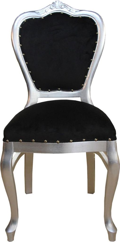 Casa Padrino Barock Luxus Damen Stuhl Schwarz / Silber - Damen Schminktisch Stuhl - Limited Edition