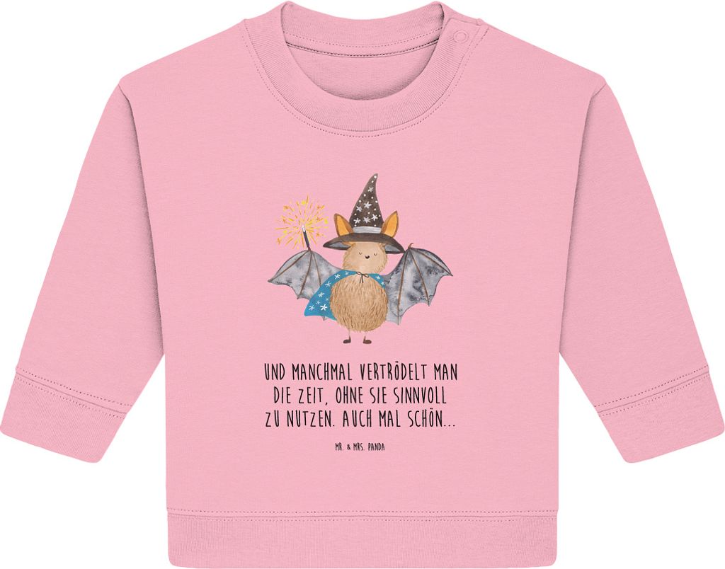 Mr. & Mrs. Panda Organic Baby Pullover Fledermaus Zauberer 6. - 12. Monat - Baumwolle Pink - Geschenk, Reinsteigern, Fledermäuse, Lustige Sprüche...