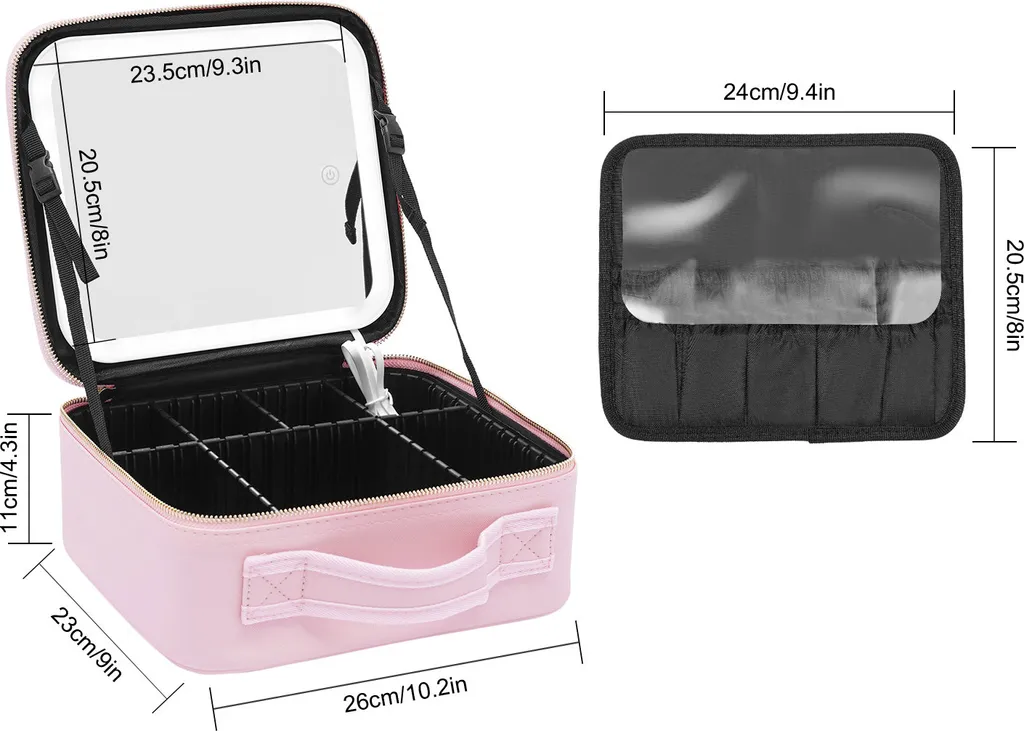 Mallette maquillage LED avec miroir tactile et compartiments modulables - 6