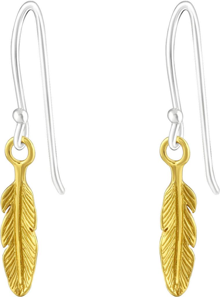 925 Sterling Silber Ohrhaken Ohrringe mit vergoldeter Feder