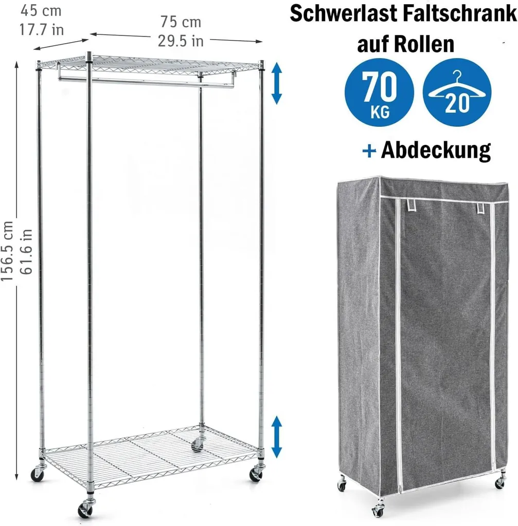 Dressing d'Appoint Mobile pour Chambre et Entrée - 75×45×150 cm Gris - 5