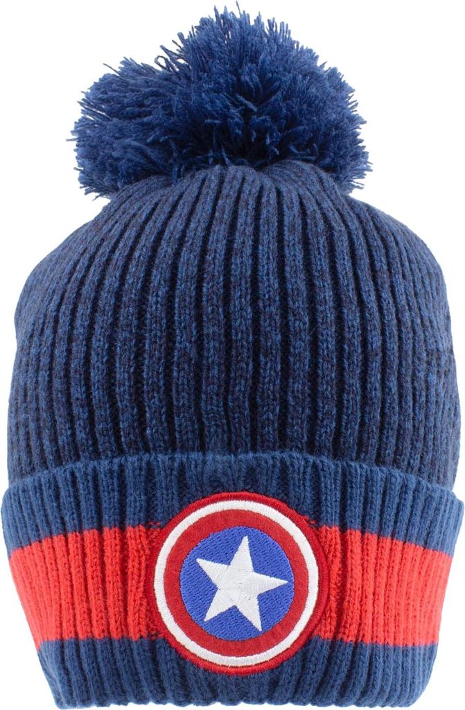 Captain America - Mütze für Herren/Damen Uni, Bommel CD431 (Einheitsgröße) (Blau/Rot)